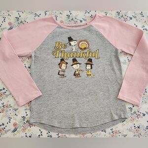 Peanuts Thanksgiving Snoopy Charlie Brown Girls Sz 6 Pink Raglan Baseball Shirt
